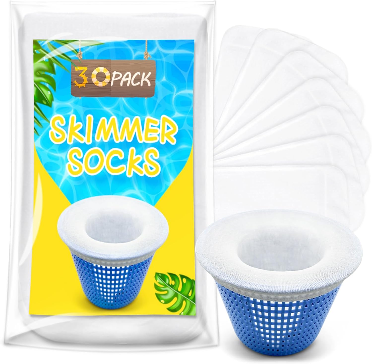 Sukh 20 Calze Filtranti Per Skimmer Piscina In Nylon - Retine Per Cestello Filtro Piscina 13x22 Cm - Proteggono Pompa Da Foglie E Detriti, Riusabili - 2