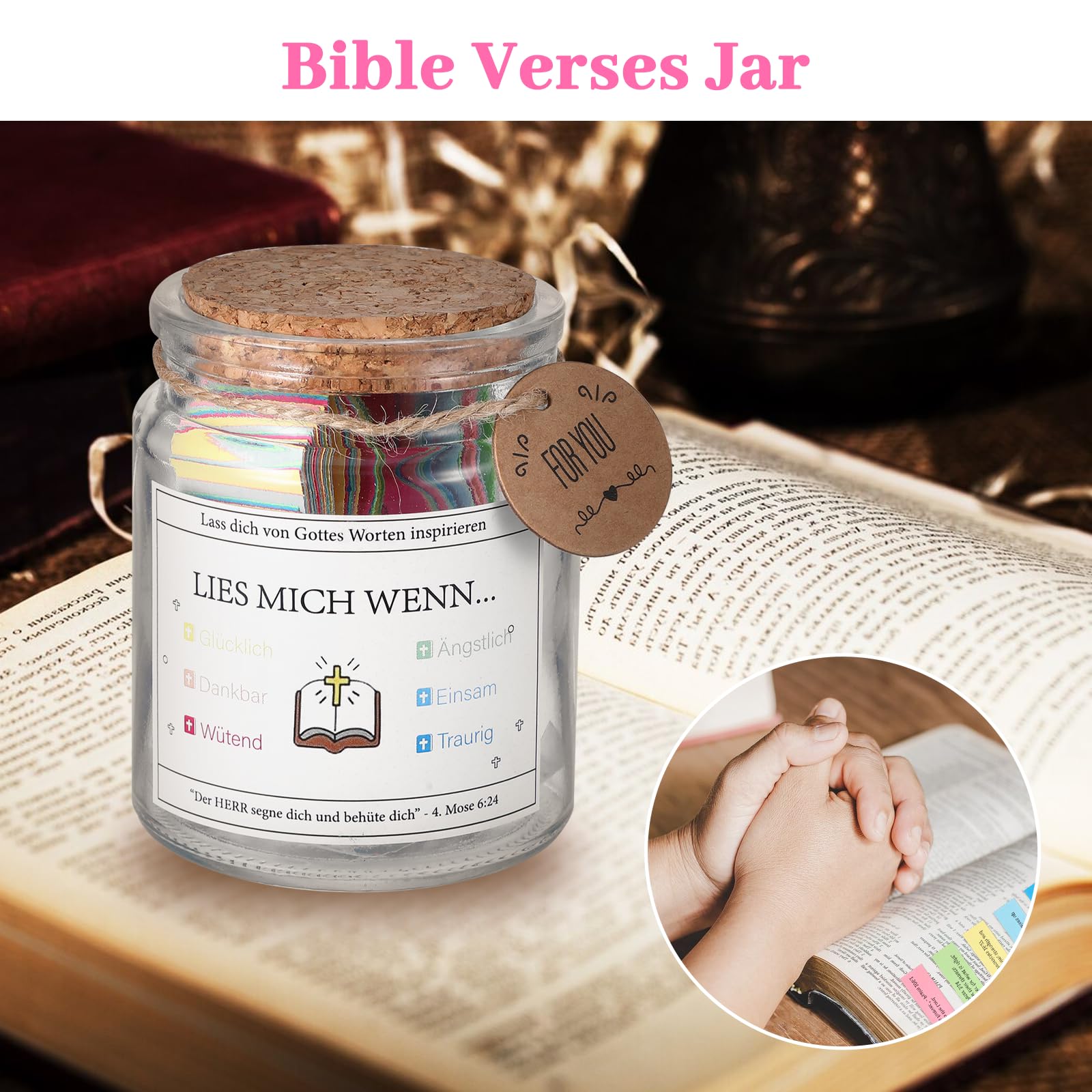 Bibelvers-Glas Mit 92 Ausgewählten Versen – Inspirierendes Geschenk Für Frauen, Christliche Gebetshilfe, Wiederverwendbar