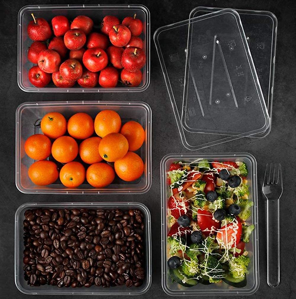 Hot Bargains Clear 1000Ml Rectangular Food Storage Containers With Lids, Pack Of 25, Bpa-Free Plastic, Microwave And Freezer Safe