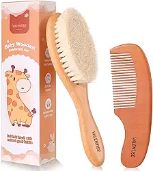 Conjunto de arbusto e pente de cabelo de bebê, escova de cabelo de bebê com cerdas macias de cabra e conjunto de pente de madeira, conjunto de pincéis de madeira para recém-nascidos e