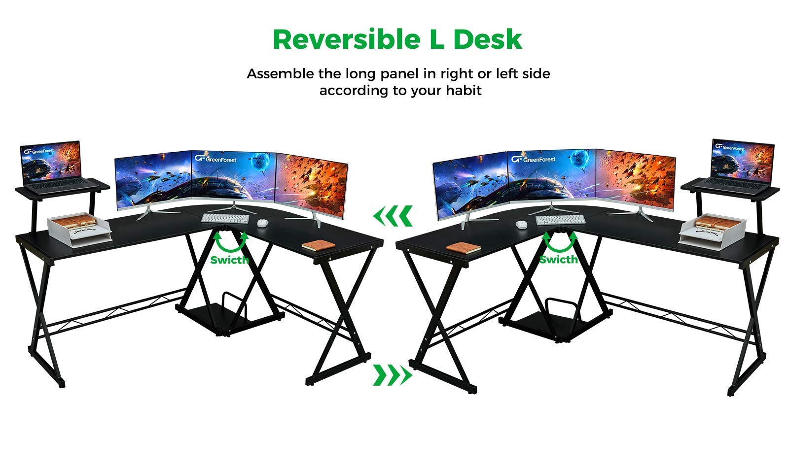 GreenForest L Shaped Desk 58 inch Reversible Gaming Computer Desk with