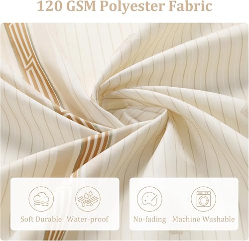 Miniatura 3 de Cortina de ducha de tela, impermeable para baño con rayas beige tostadas, 62 pulgadas de ancho x 72 pulgadas de alto