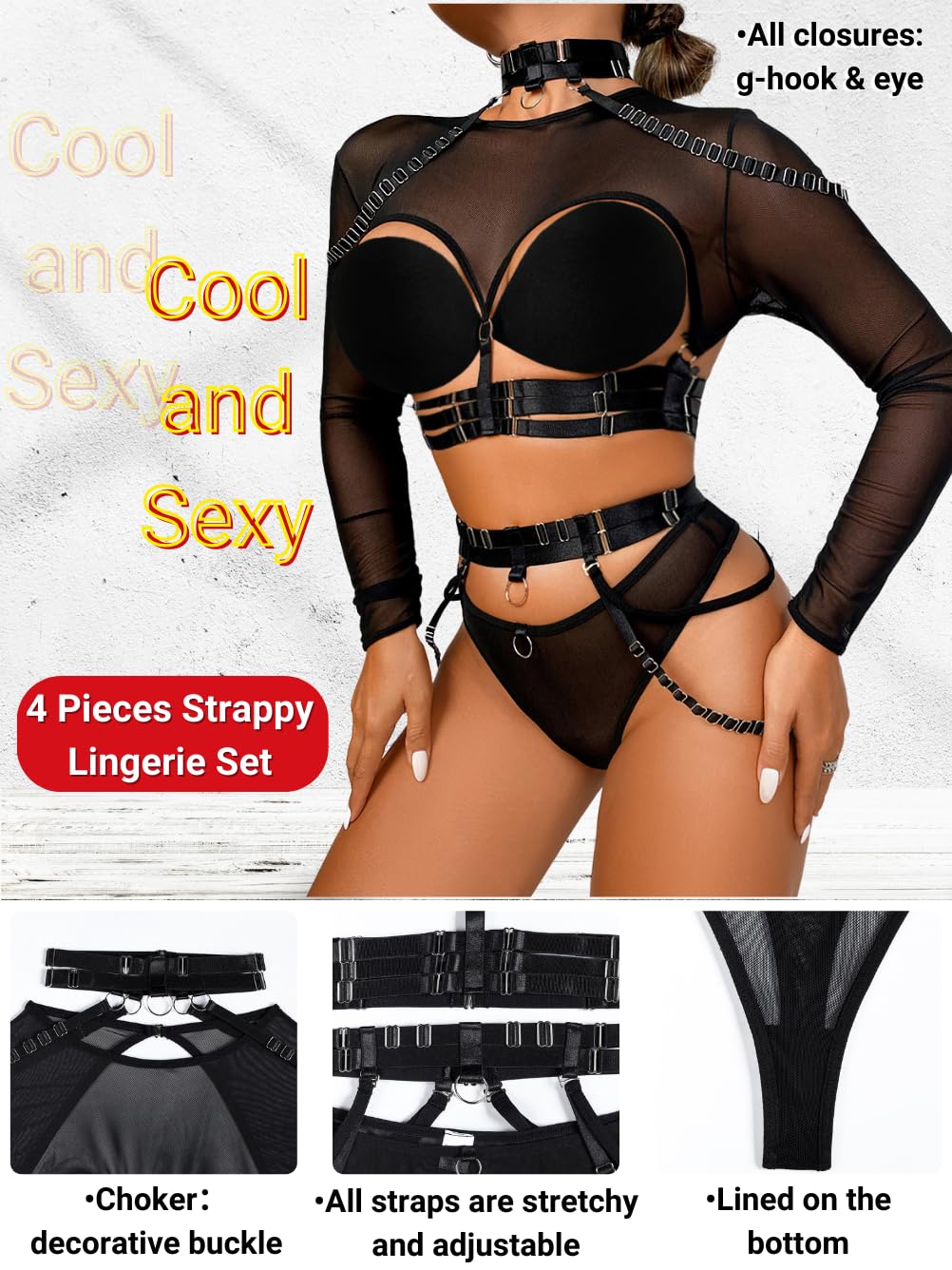 Rave Outfit, Adjustable Strappy, Contrast Color, Choker, Chain Belt