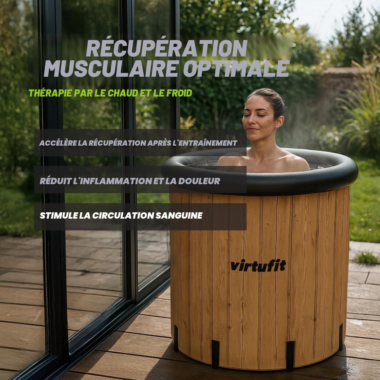 VirtuFit Bain de Glace XXL – 375 l – Effet Bois