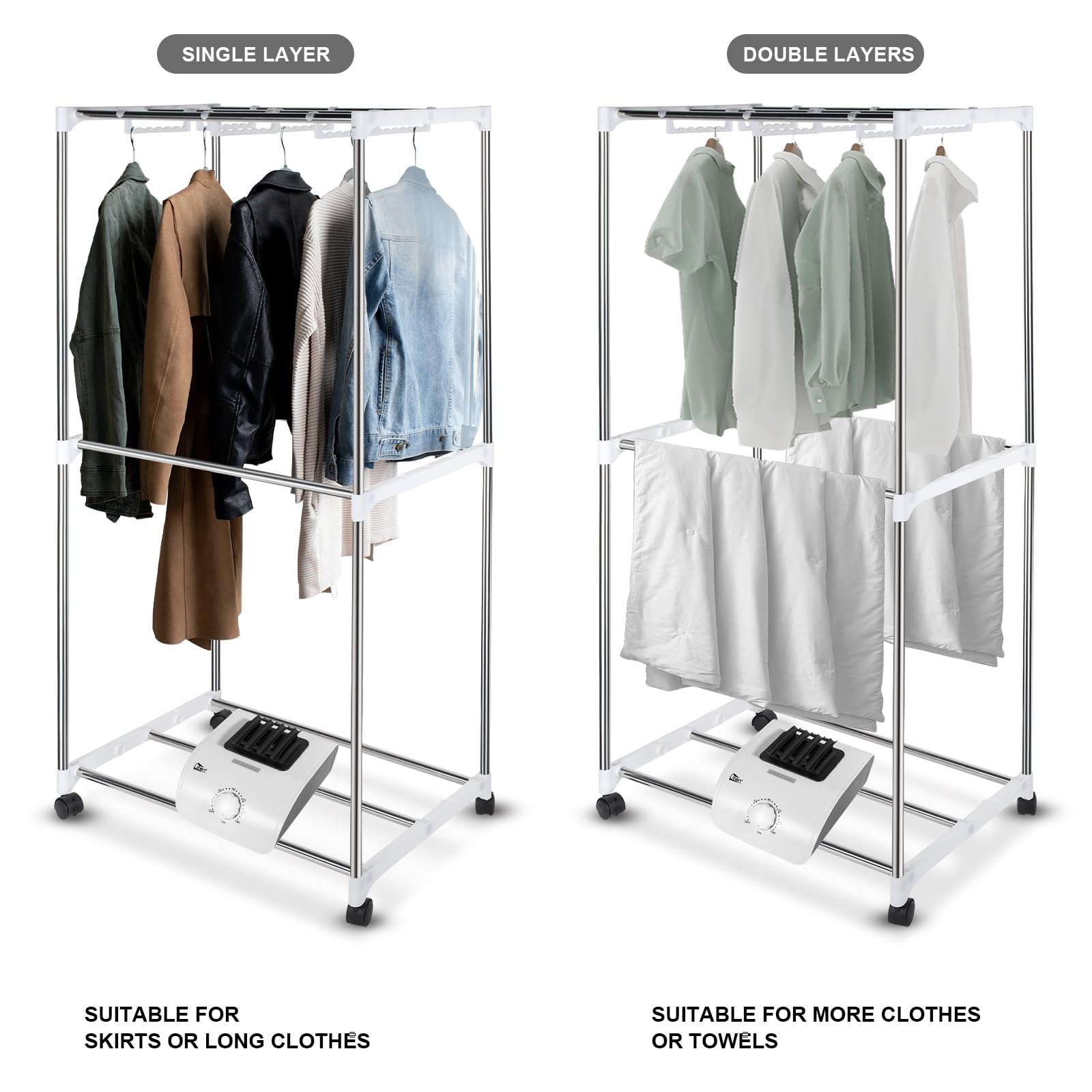 Electric Clothes Dryer Warm Air Drying Wardrobe Electric Clothes Drying Rack Double layer Stackable for Apartments 1500W Blue - 4