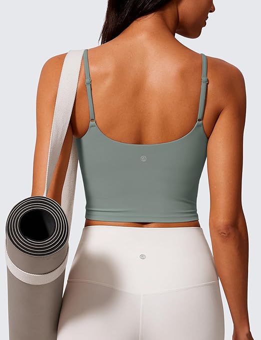 CRZ YOGA Butterlift Dames Scoop Neck Longline Sportbeha - U-rug Verstelbare Bandjes Workout Crop Tank Top met Ingebouwde BH wit XS