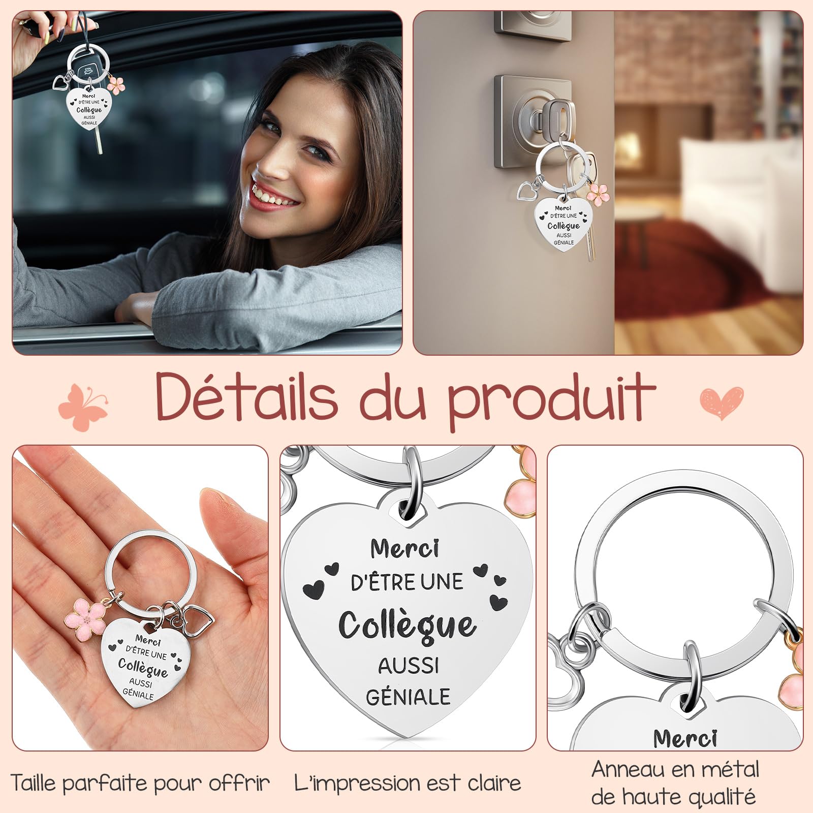 Set 3 Pièces Cadeau Collègue Femme, Mini Carnet Spirale, Stylo Noir