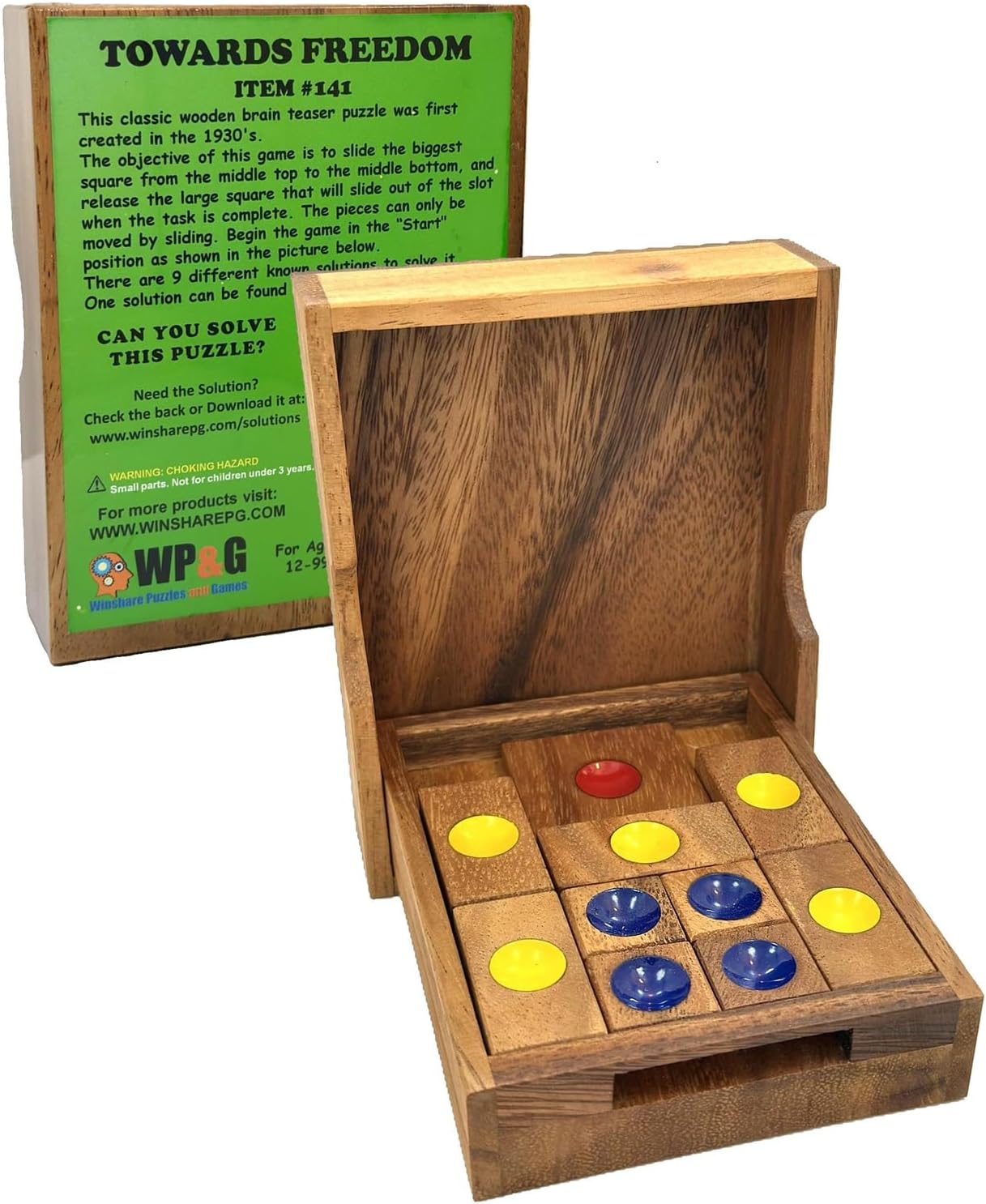 Towards Freedom Wooden IQ Sliding Block Klotski Brain Teaser Puzzle - Travel Game Gift