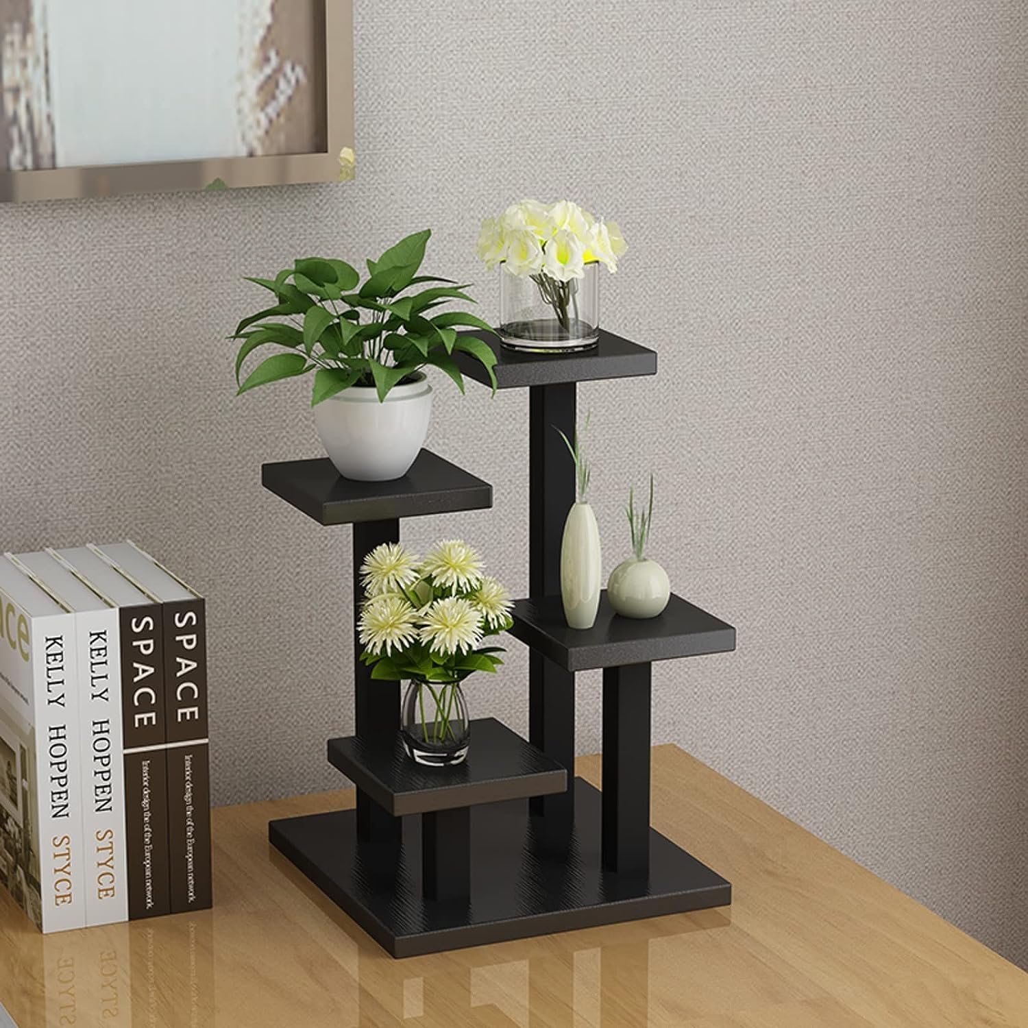 Dexter Enterprises Simple Multi story Wooden Flower Rack Balcony Landing Stand For Plants| Living Room Flower Shelf | Office Plant Stand (Black) (B0CCRR91PZ) Amazon Price History, Amazon Price Tracker