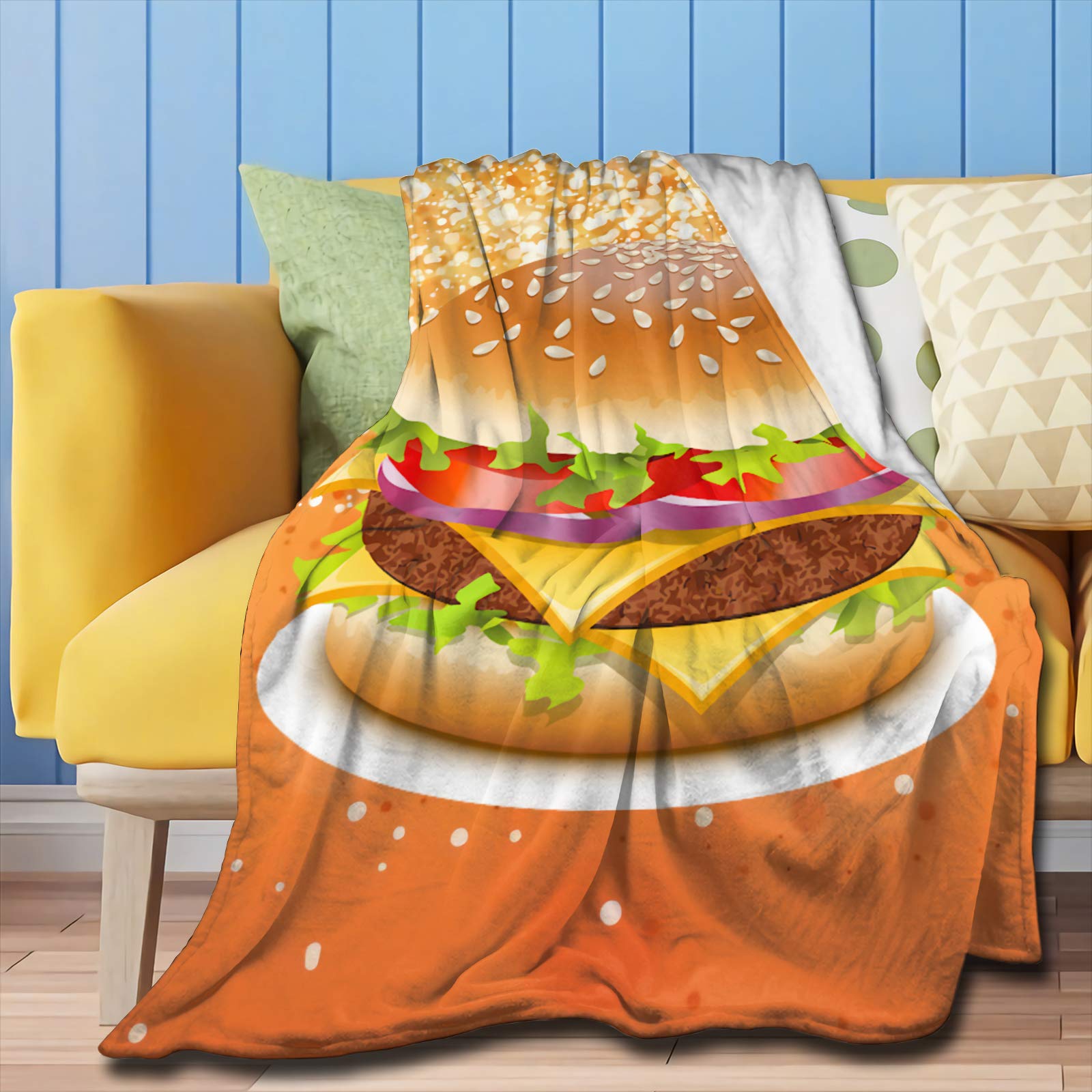 ZHONGKUI Throw Blanket Hamburger Super Soft Flannel Luxury Bed Sofa Blanket for All Seasons 60"X50" Meduim