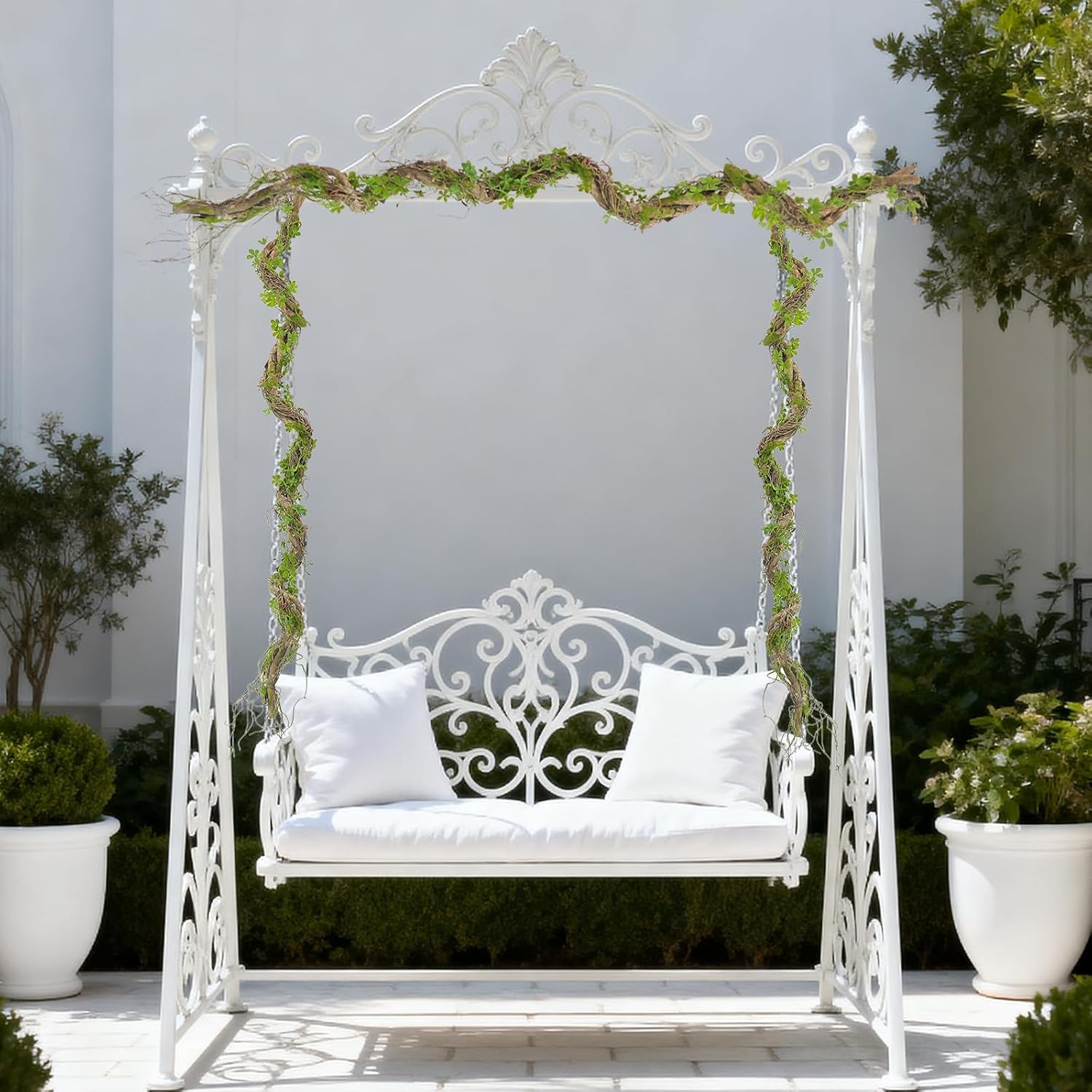 68.9inch Bendable Creepy Artificial Greenery Garland Faux Tree Trunk Branches Twigs Twisted Grape Vines Clover Leaves for Fireplace Mantel Halloween Wall Hanging Outdoor Baby Shower Party Swing Decor - Image 7