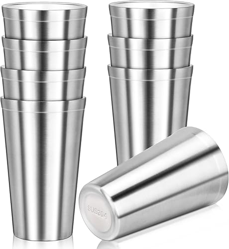 Vaso de acero inoxidable, vaso aislado de 16 onzas, paquete de 8 vasos de agua apilables irrompibles de doble pared, vasos de metal aislados al