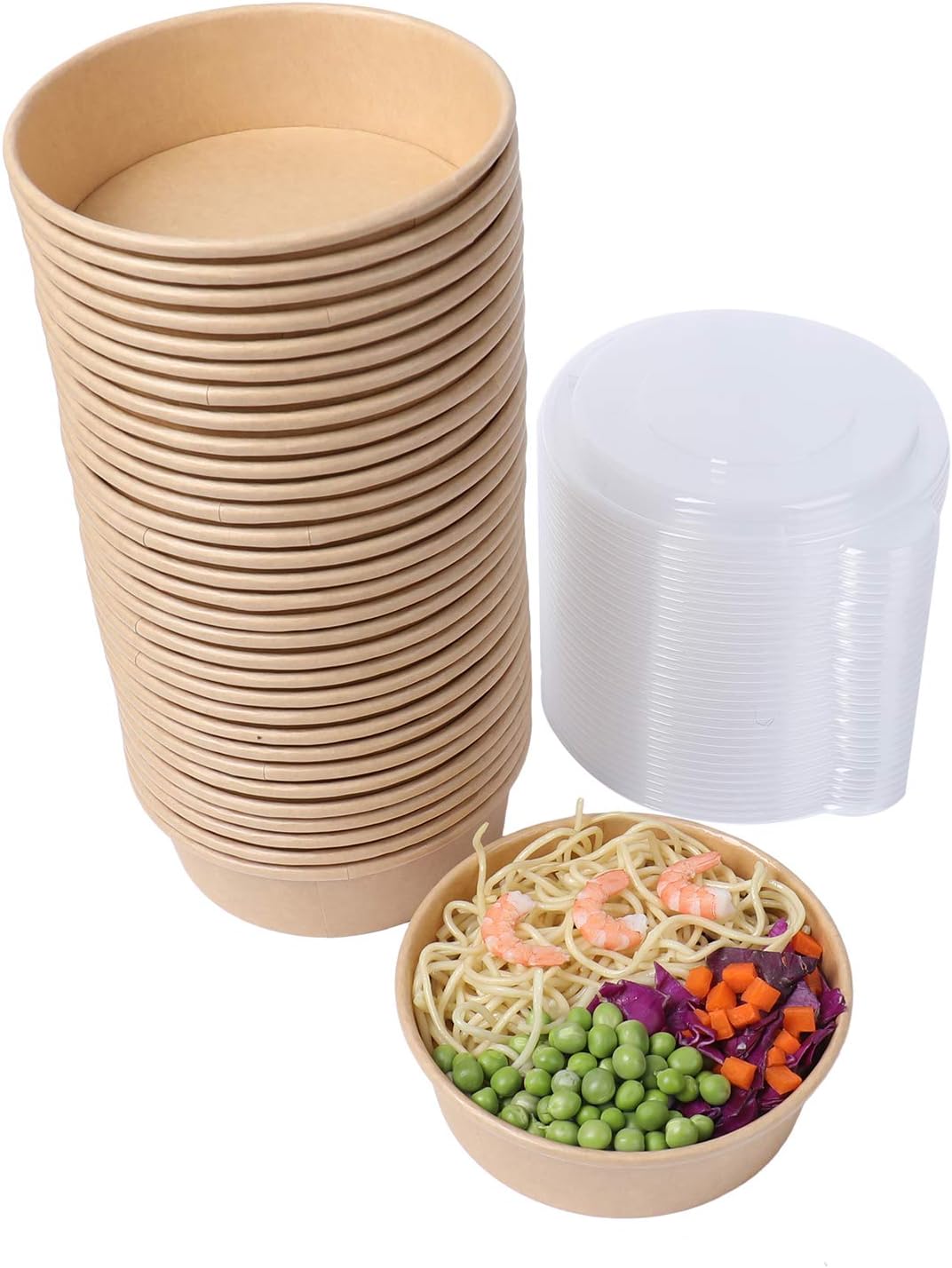 JAYEEY 17OZ Disposable Kraft paper bowls with PP lids, Food