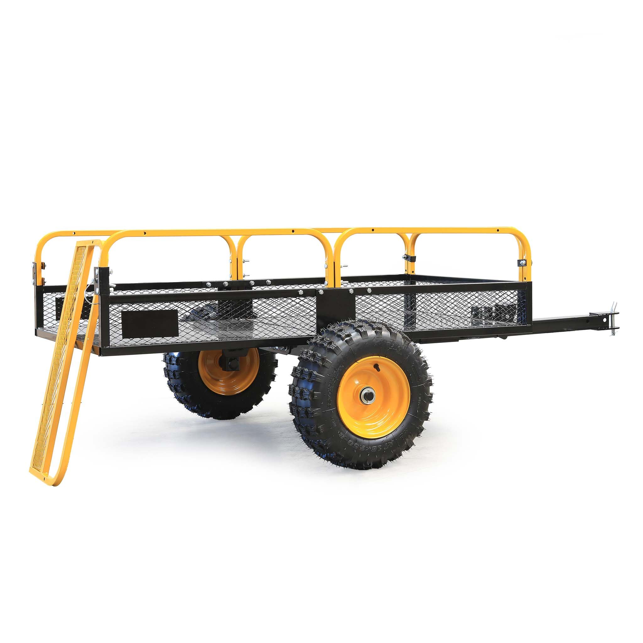 Wiltec Remorque basculante – 2100 x 1200 x 70 mm – capacité 450 kg – en Acier – avec Grille et Parois Amovibles – pour Tondeuse autoportée ATV Jardinage Transport
