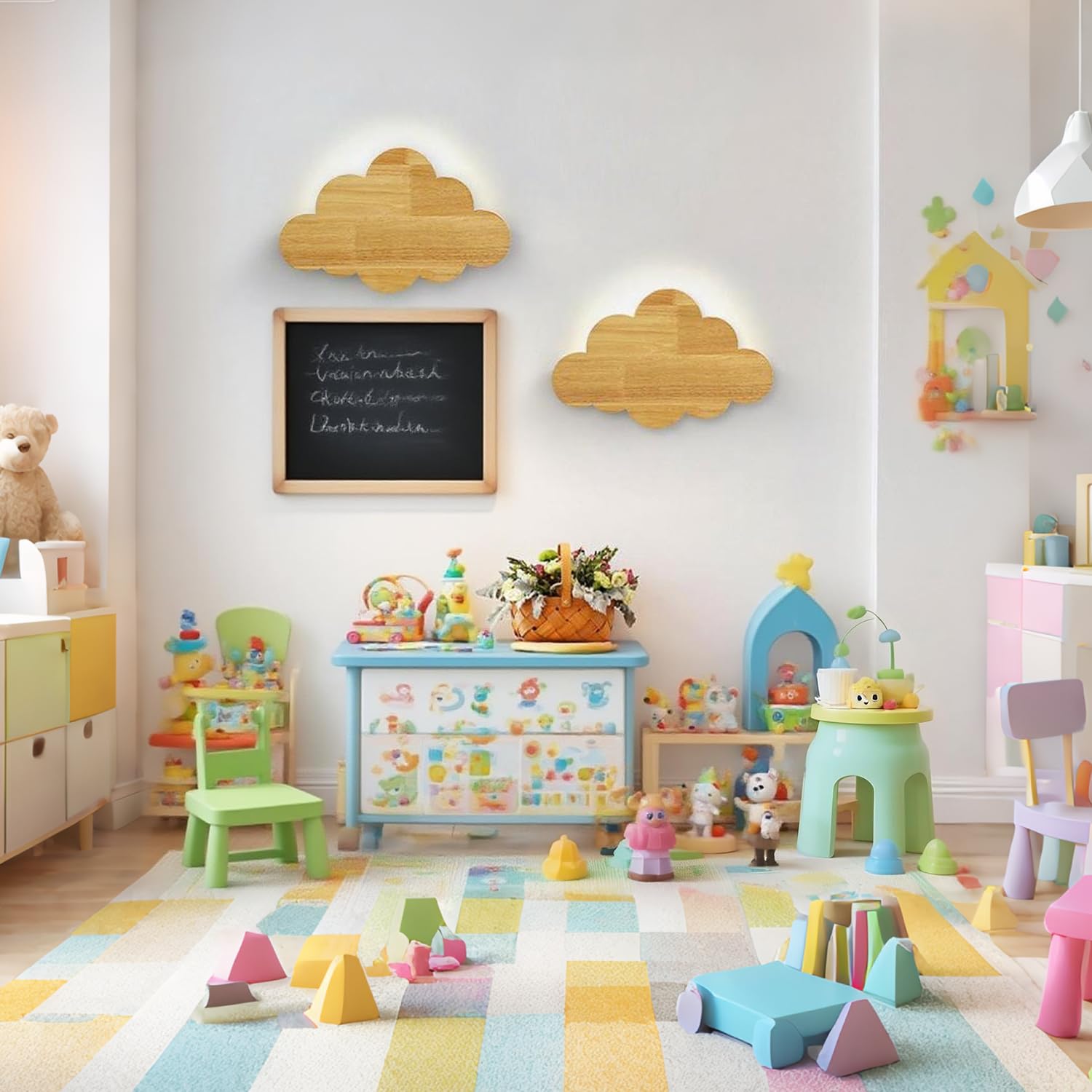 KZT Wolken Wandleuchte mit Stecker Schalter G9 LED Wandlampe aus Holz 3 Farben Einstellbar Nachttischlampe Kinderzimmer Nachtlichter Innen Wolkenlampe für Junge Mädchen Schlafzimmer Wohnzimmer