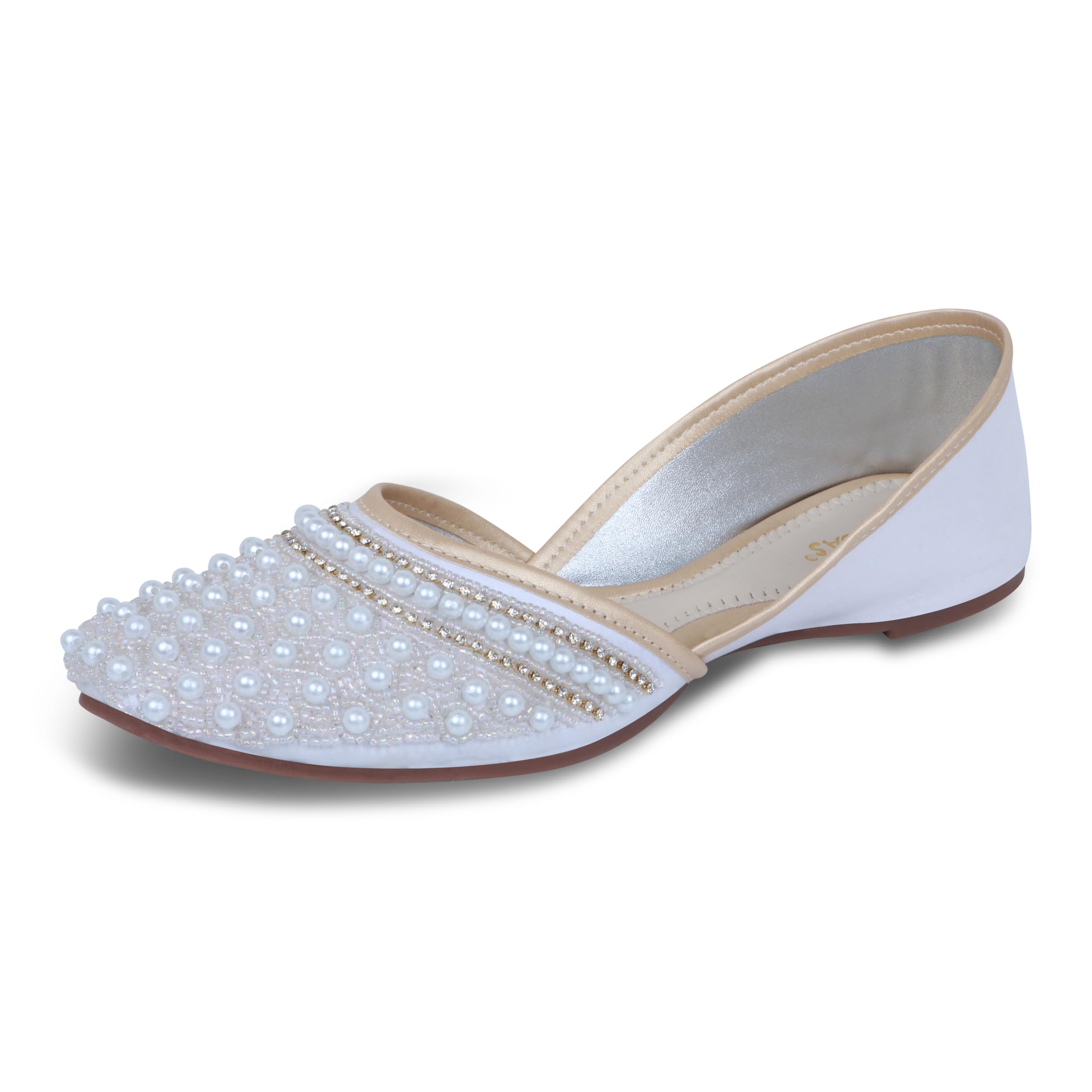 rahegas feel like stunning RAHEGAS Women’s Pearl Embellished Silver Jutti | Stylish Ethnic Flat Footwear for Women & Girls | Handcrafted Leather Look Comfortable Latest Jutti-picture-59