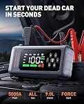 9-in-1 5000A 150PSI Démarreur de saut de batterie de voiture avec Air Compresseur (tous Gas/9L Diesel), Batterie Portable Booster Pack, Démarreur Safe Durable de Voiture Jumper avec Câbles de Jumper Extended, Gants, Lumière