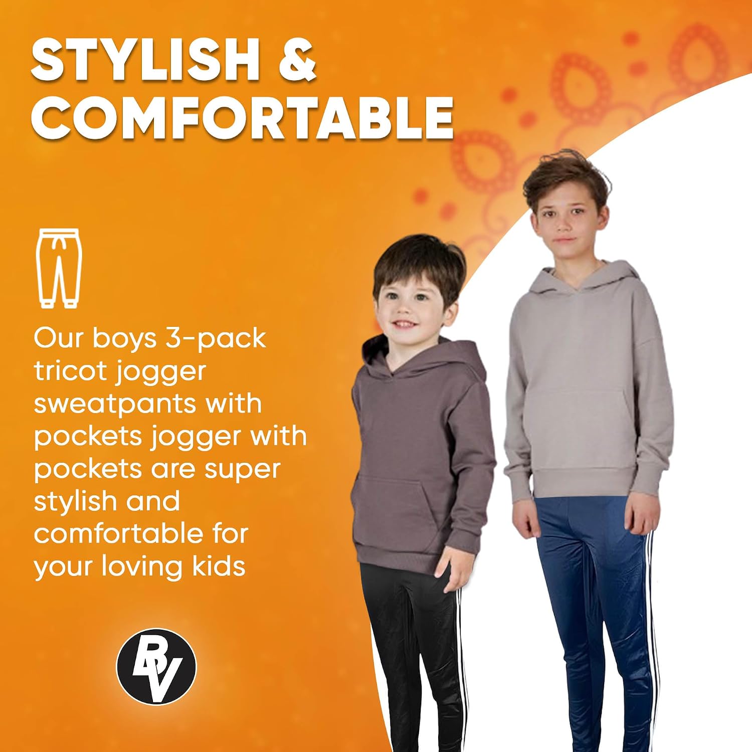 BROOKLYN VERTICAL Boys 3-Pack Tricot Jogger Sweatpants with Pockets | Soft Warm Cozy Size 6-20