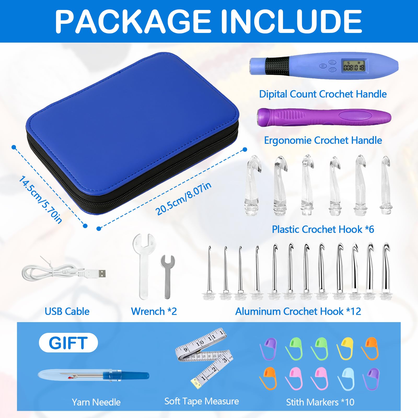 Ensemble De Crochets LED Avec Poignée Rechargeable, Pointes Remplaçables, Chargement USB Pour Le Tricot - Beaux-Arts Et Loisirs Créatifs