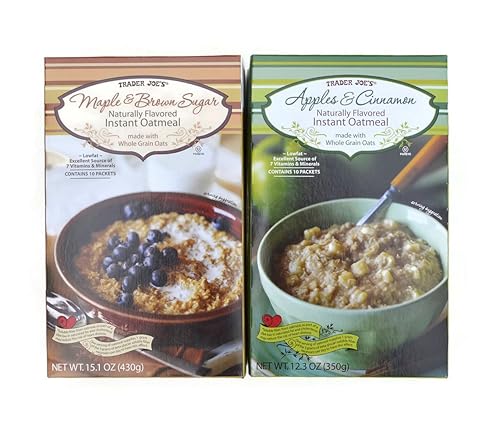 Trader Joe's - Avena instantánea con sabor natural (paquete variado de 2): arce y azúcar morena y manzanas y canela