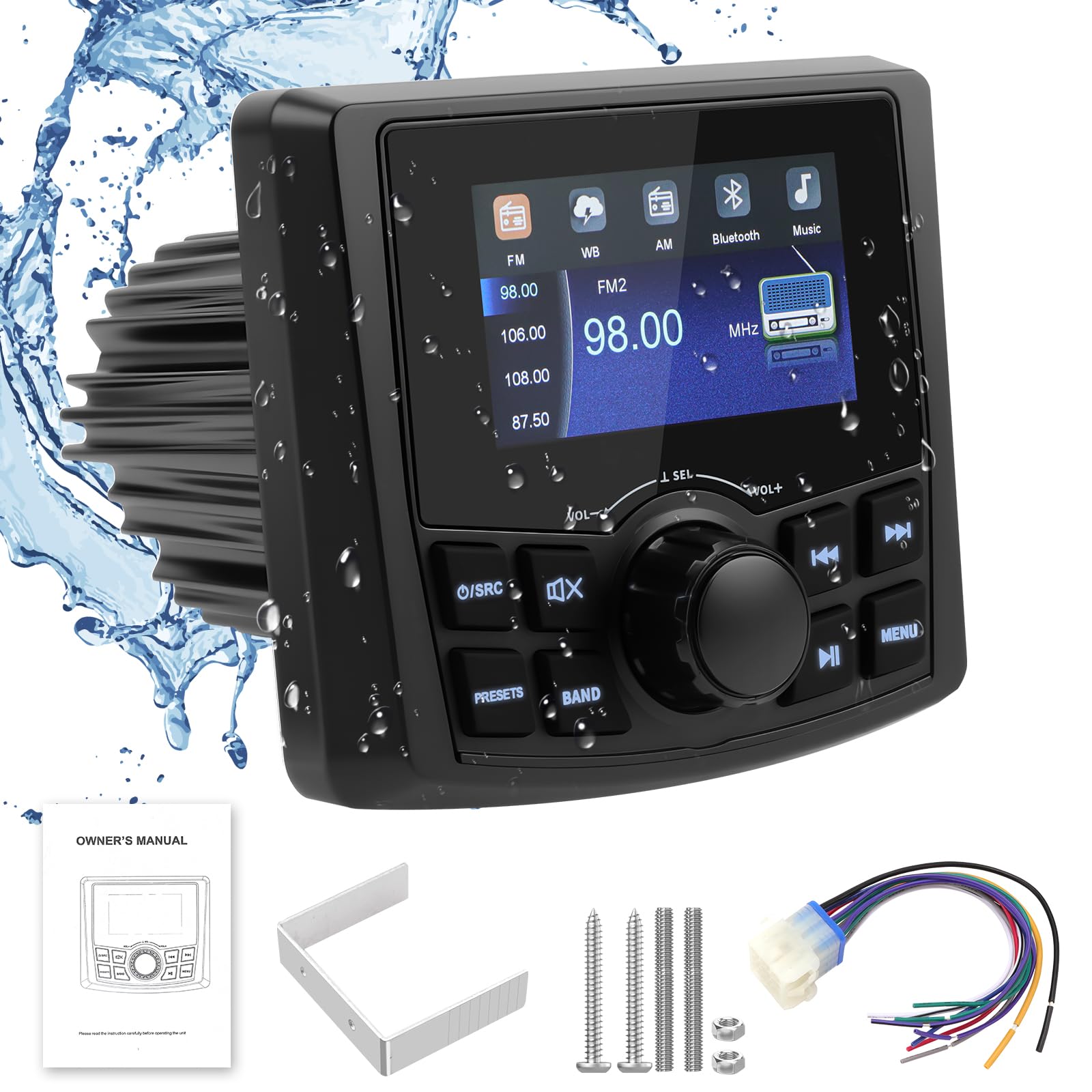 Ricevitore Stereo Marino MP5 - Radio Digitale per Barche con Lettore Multimediale MP5 e IPX6 Impermeabile in BT per Navi e Uso Professionale
