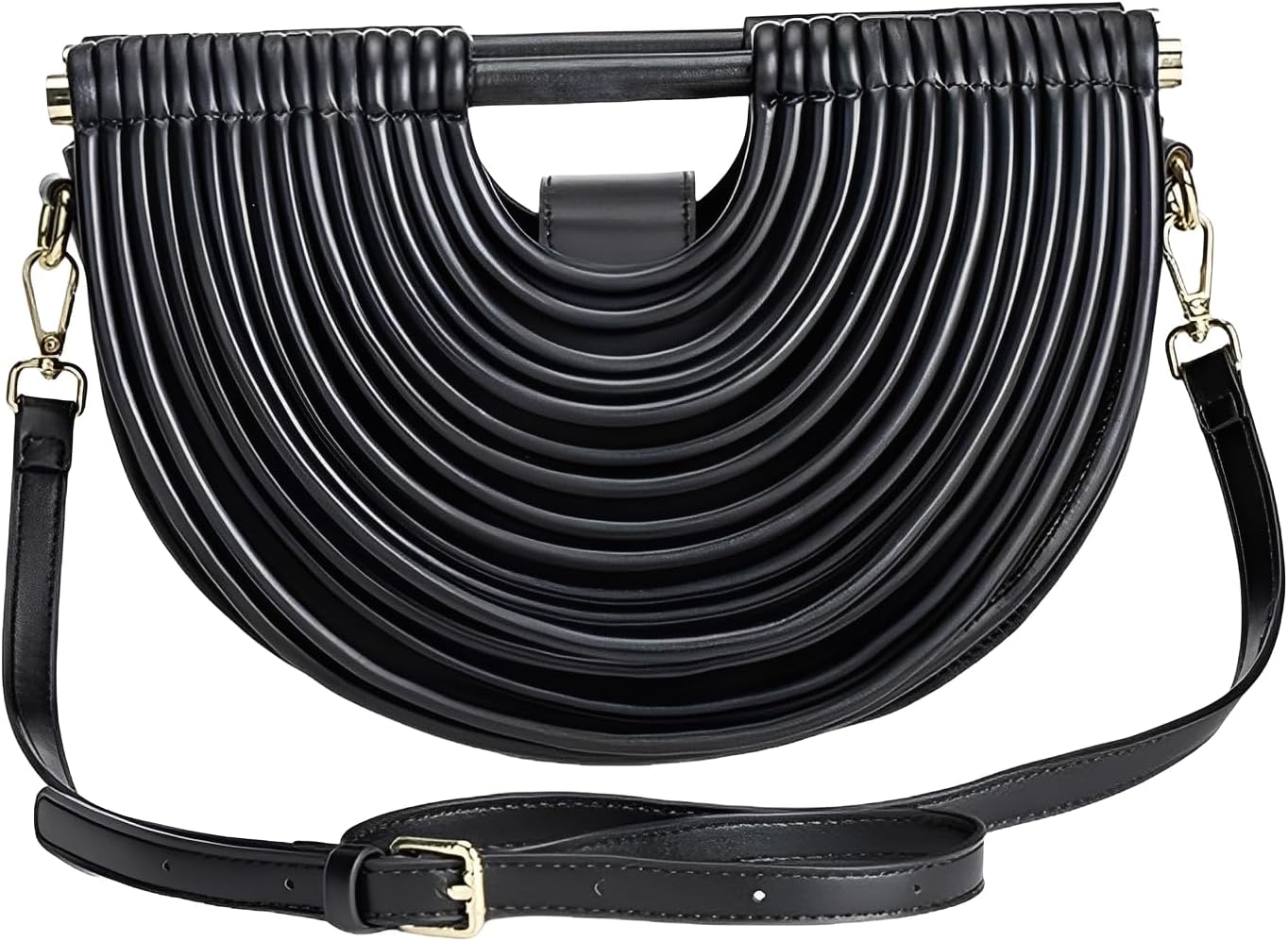 Elegant Half Round Chinc Woven PU Leather Lou Top Handle Bag for Women Formal Evening Clutch Purses