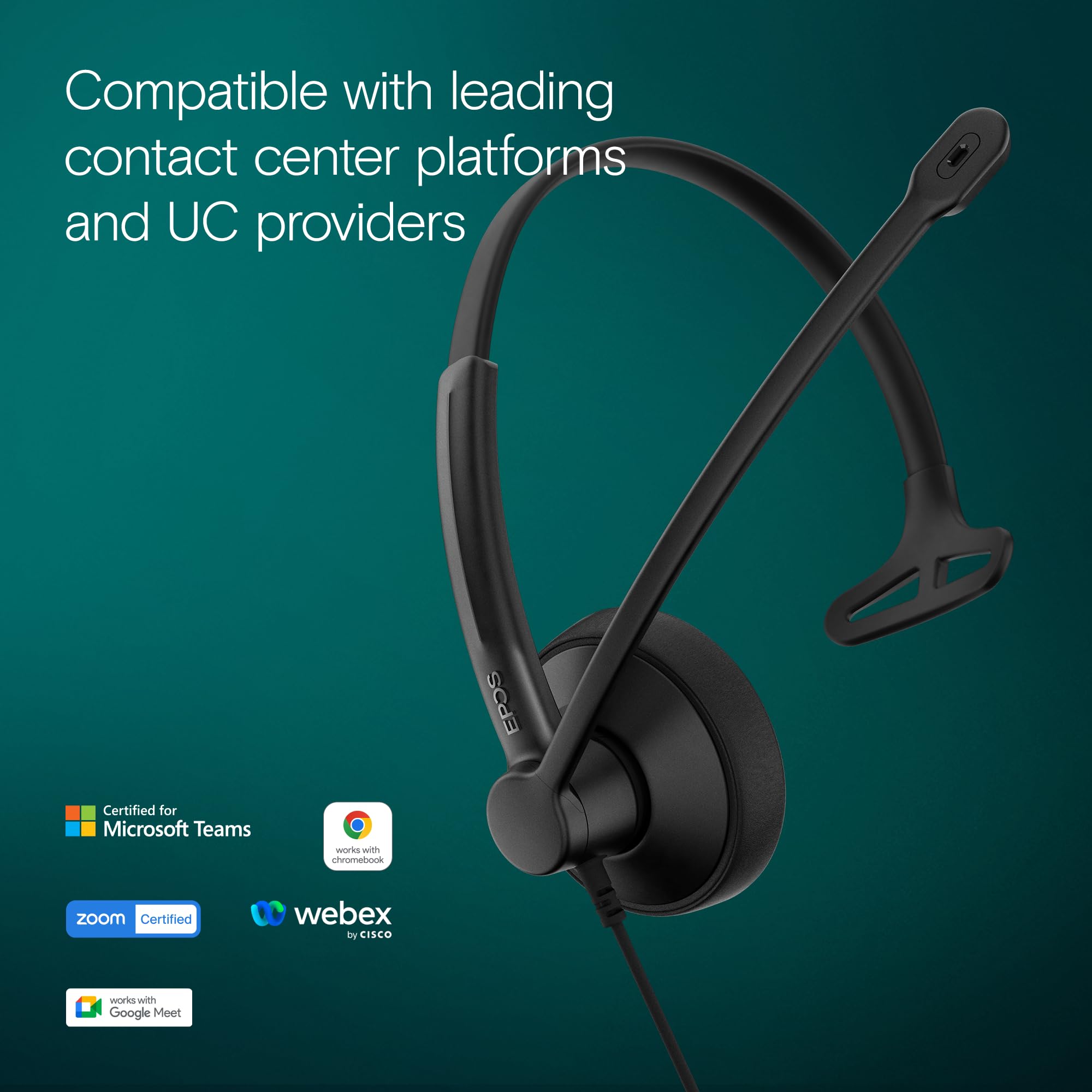 EPOS IMPACT 100 MS Mono USB-C+A zestaw słuchawkowy z mikrofonem, certyfikat Microsoft Teams, redukcja szumów, lekki, miękki silikonowy wspornik boczny, adapter USB, sterowanie połączeniami, UC do