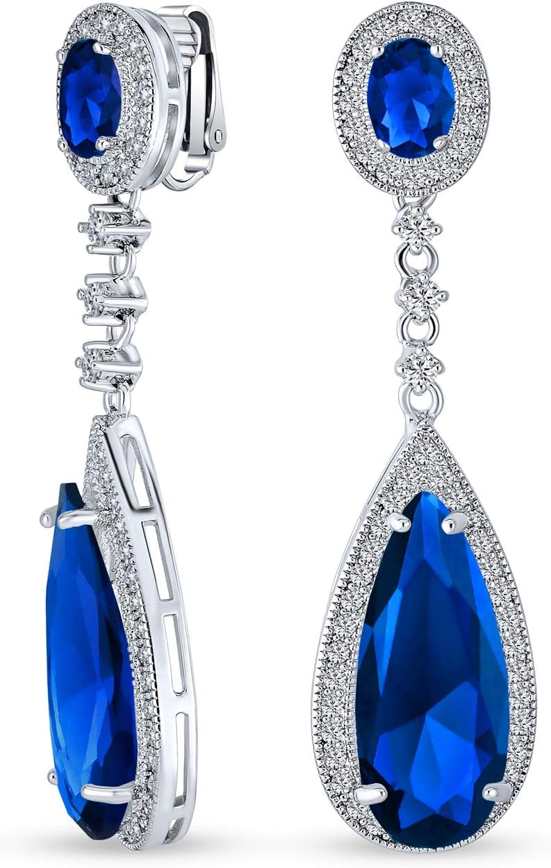 Statement Teardrop Cubic Zirconia AAA CZ Dangle Chandelier Screw Clip On Earrings For Women Silver Plated More Colors