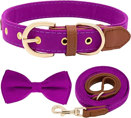 Juego de collar y Laesh para perro, collar ajustable con lazo para perro, correa y collares de cuero suave para cachorros pequeños, medianos y