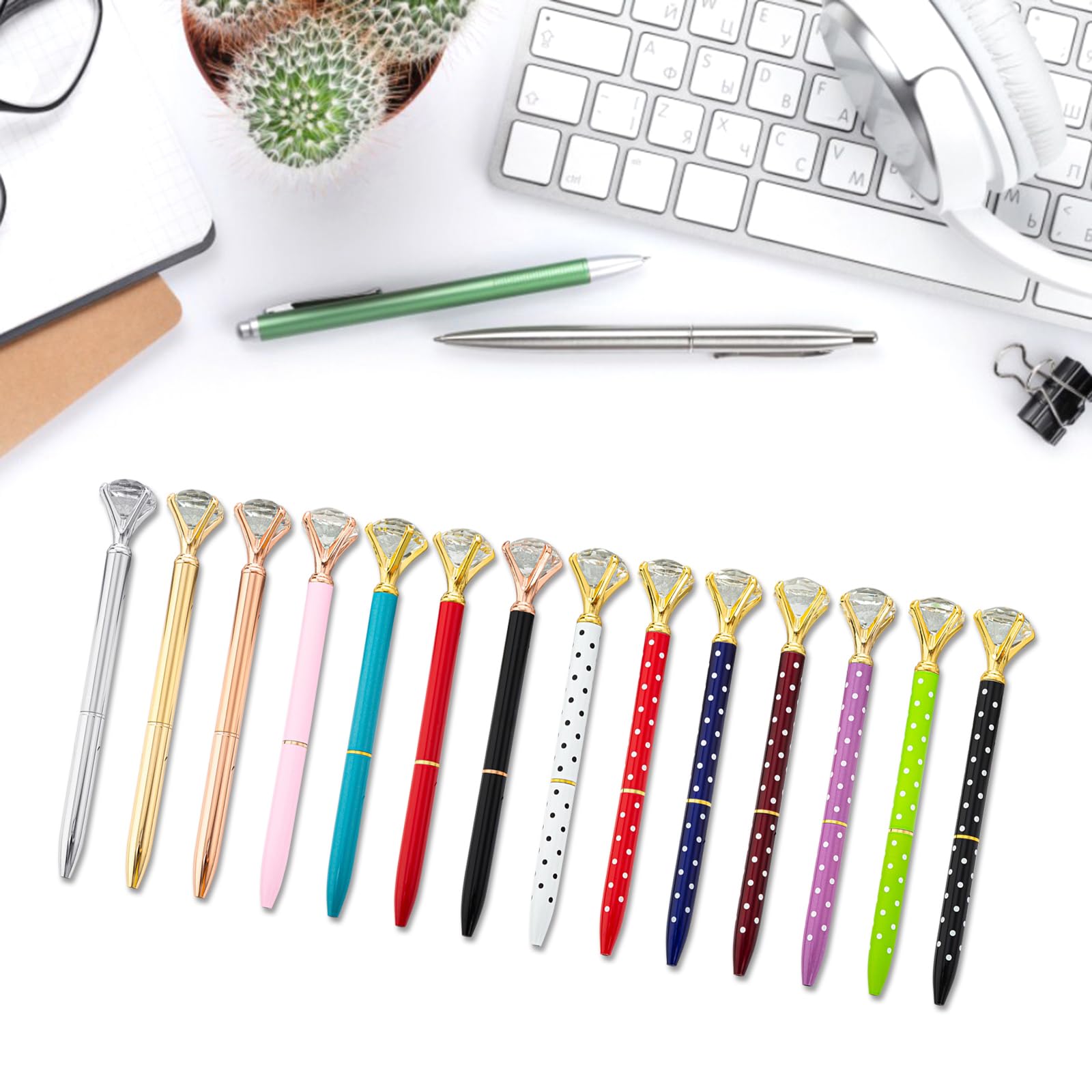 MengRan Penne Carine Bling Bling 2-in-1 Slim Crystal Diamond Stylus Penne e Penne a sfera dell'inchiostro nero (12 colori