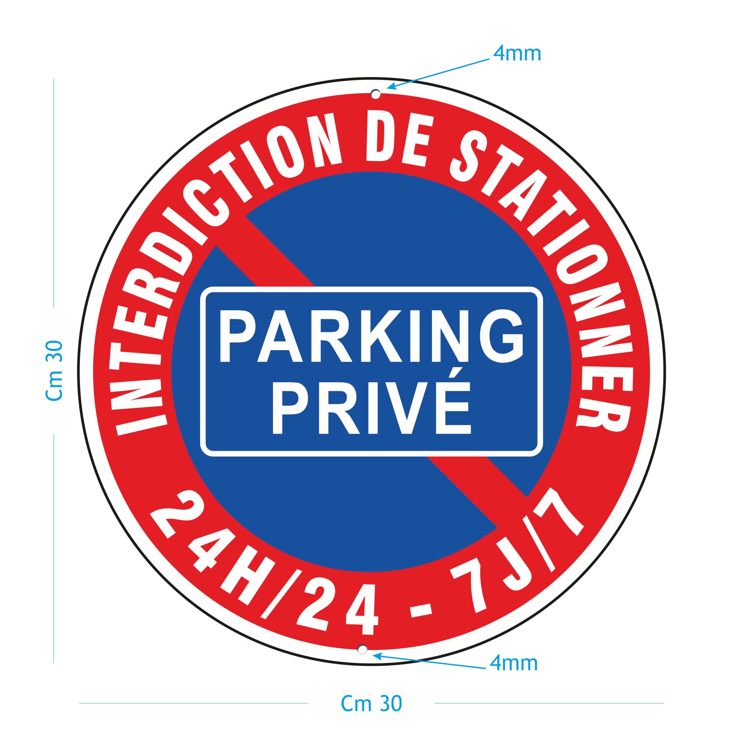 Pubblimania Parking Privé Panneau en aluminium composite de 3 mm. Pour usage extérieur ou intérieur (Parking Privè Cm Ø 30)