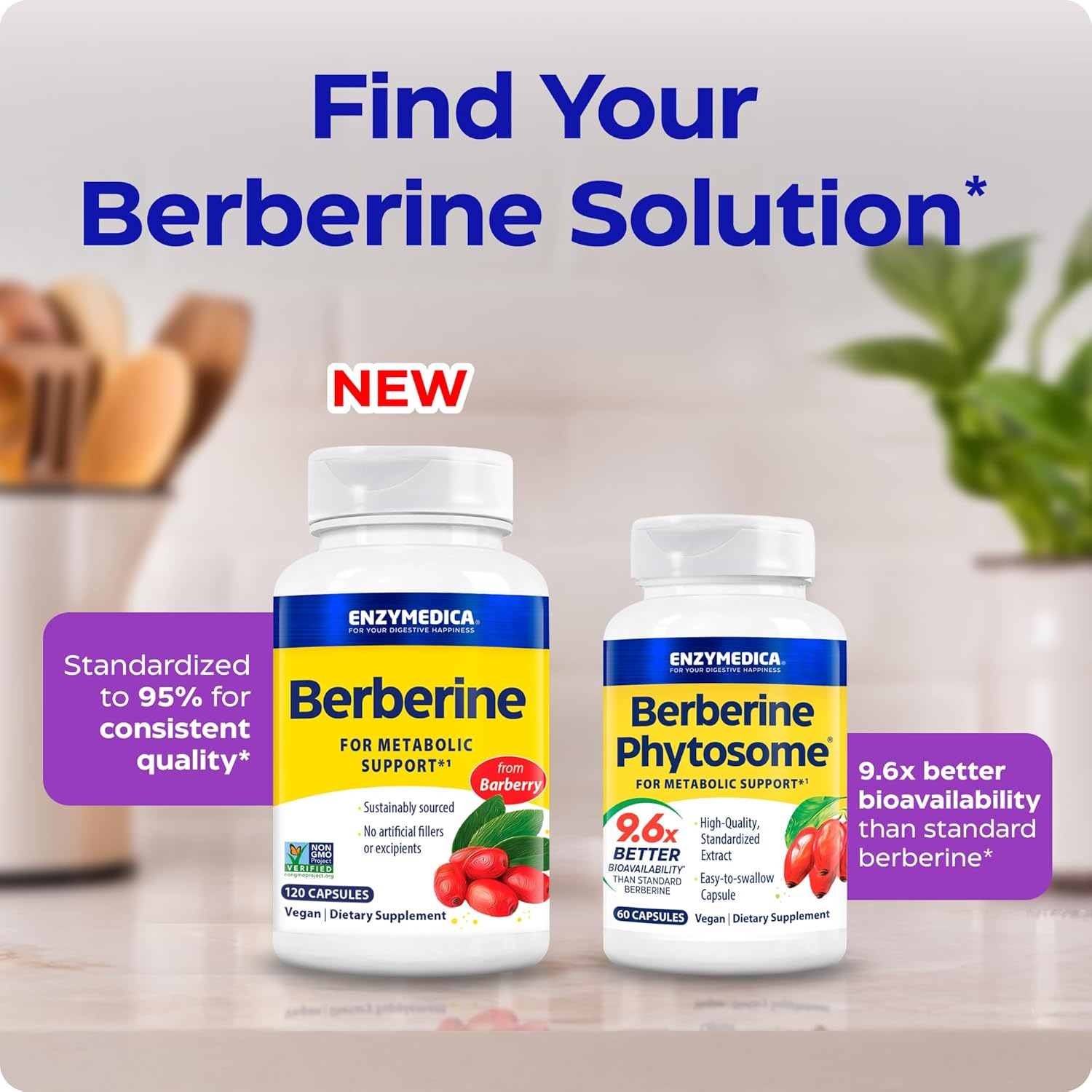 Enzymedica, Berberine Supplement HCl, 510mg, for Overall Health and Wellness, Vegan, No Artificial fillers, Clean Label, 120 Count - Image 8