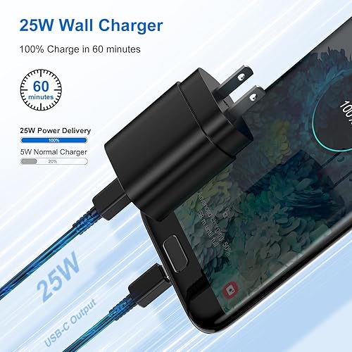 Miniatura 3 de Cargador tipo C, cargador de pared USB C de 25 W PD de carga súper rápida, paquete de 3 y cable de carga USBC de 6 pies para Samsung Galaxy S23