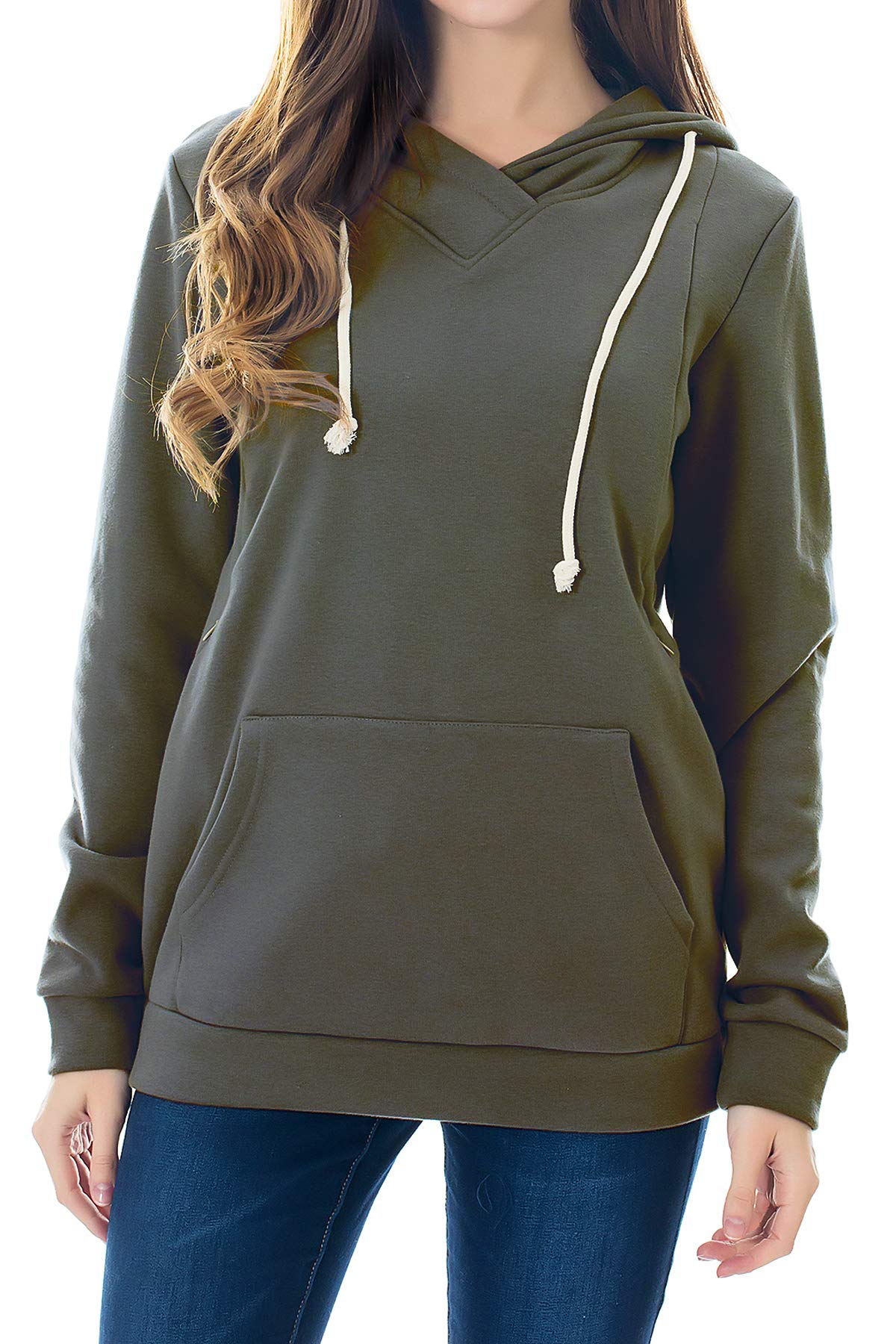 Smallshow Women's Army Green Nursing Hoodies Fleece Maternity Sweatshirt For Breastfeeding S