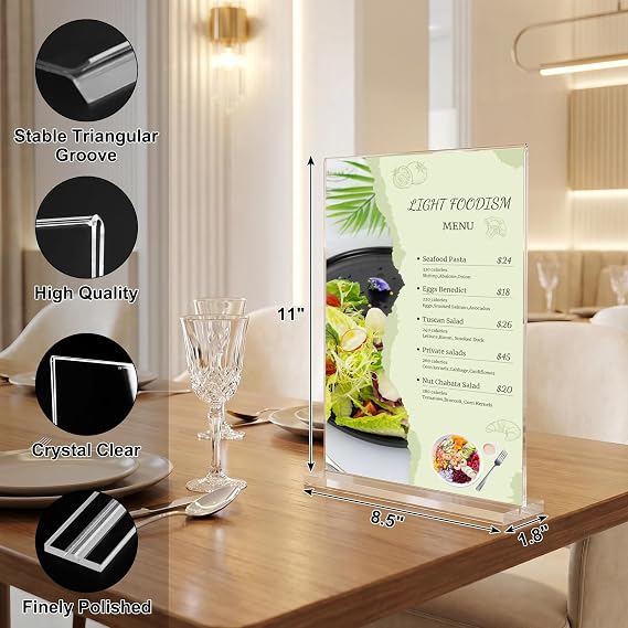 xydstay 8.5x11 Acrylic Sign Holder,T-Shape Double-Sided Menu Stand,2 Pack
