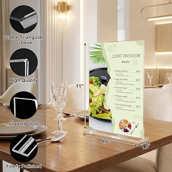 xydstay 8.5x11 Acrylic Sign Holder,T-Shape Double-Sided Menu Stand,2 Pack