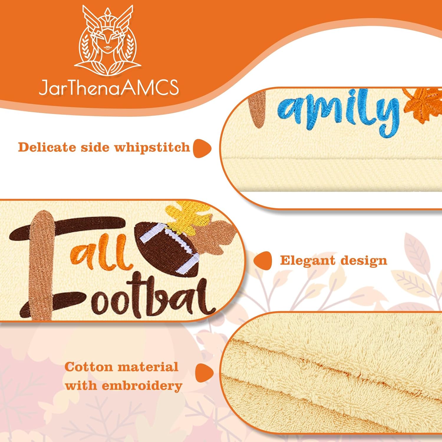 JarThenaAMCS 3 Pcs Fall Hand Towels Autumn Football Pumpkin Bath Towel Embroidered Cotton Dish Towel for Kitchen Bathroom Bar Hand Drying Set, 29.5 x 13.7 Inch - Image 3
