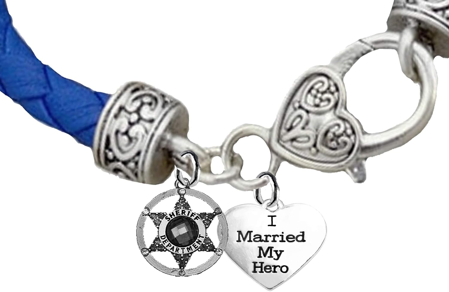 Cardinali Jewelry Deputy Sheriff's, I Married My Hero, On A Genuine Light Blue Leather Bracelet, Hypoallergenic Safe-Nickel, Lead and Cadmium Free