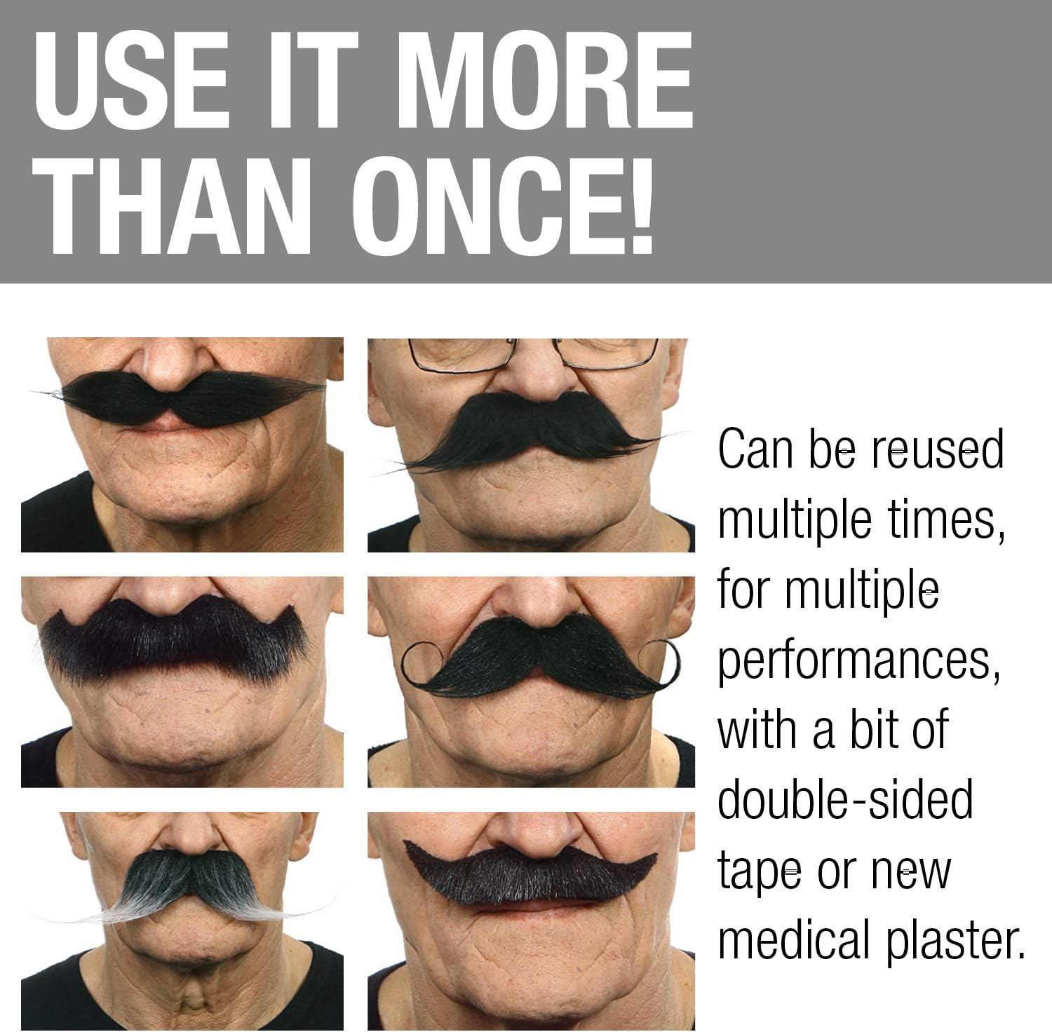 Mustaches Self Adhesive Fake Mustache Mix, Novelty, False Facial Hair Value Pack (6pcs.) : Clothing, Shoes & Jewelry