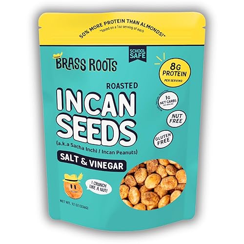 Brass Roots Semillas de Sacha Inchi tostadas orgánicas, sal y vinagre Keto, Paleo, libre de alérgenos, bajo en fodmap (12 onzas, paquete de 1),