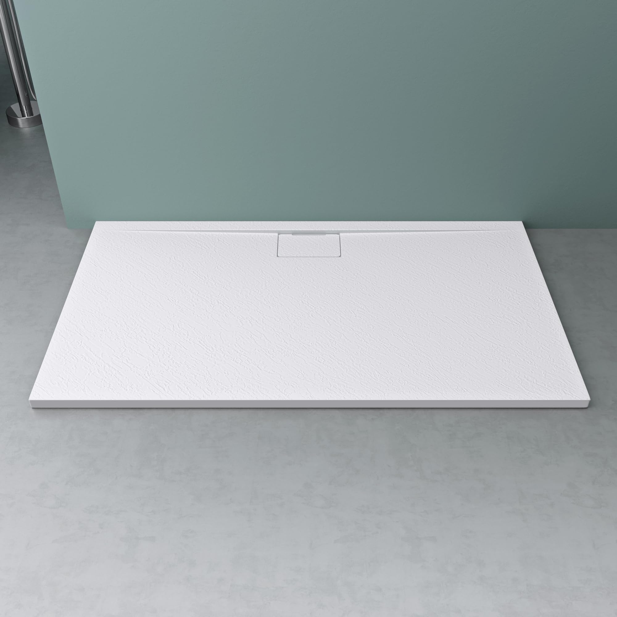 Mai & Mai Receveur de Douche Blanc Rectangulaire Bonde AL06 80x140x3cm | Fabriqué en Résine, Bac à Douche Extra-plat, Receveur Antiglisse pour Salle de Bain, Géo7