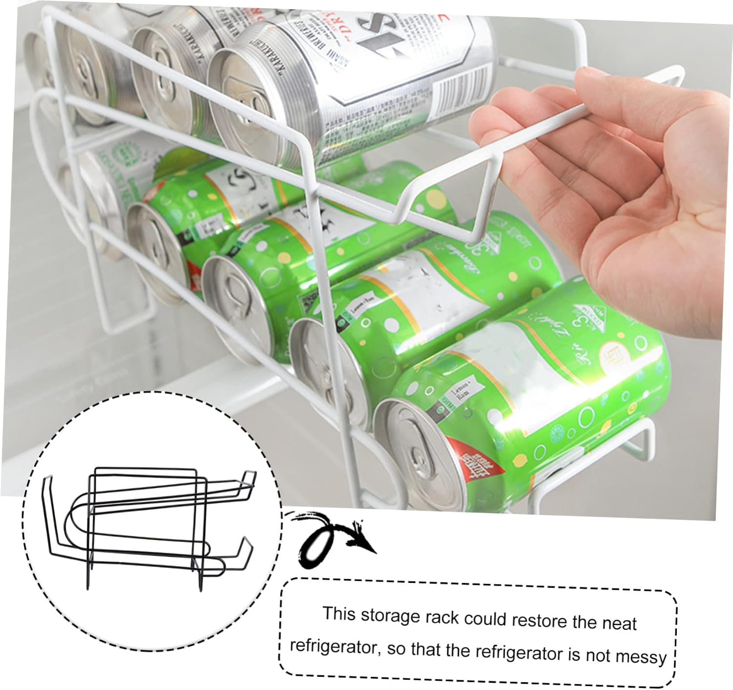 KICHOUSE 1pc Double Beverage Storage Rack Black Drink Organizer for Fridge Canning Holder Design Space-saving Drink Storage for Home Kitchen