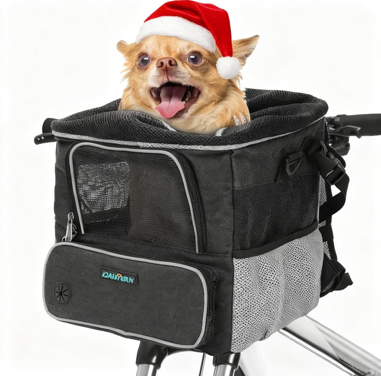Cestino per Bicicletta per Cani fino a 3KG con Supporto Φ53mm, Zaino Multifunzione, Borsa a Tracolla e Seggiolino Auto con Finestre in Rete, Cuscino Impermeabile per Cuccioli