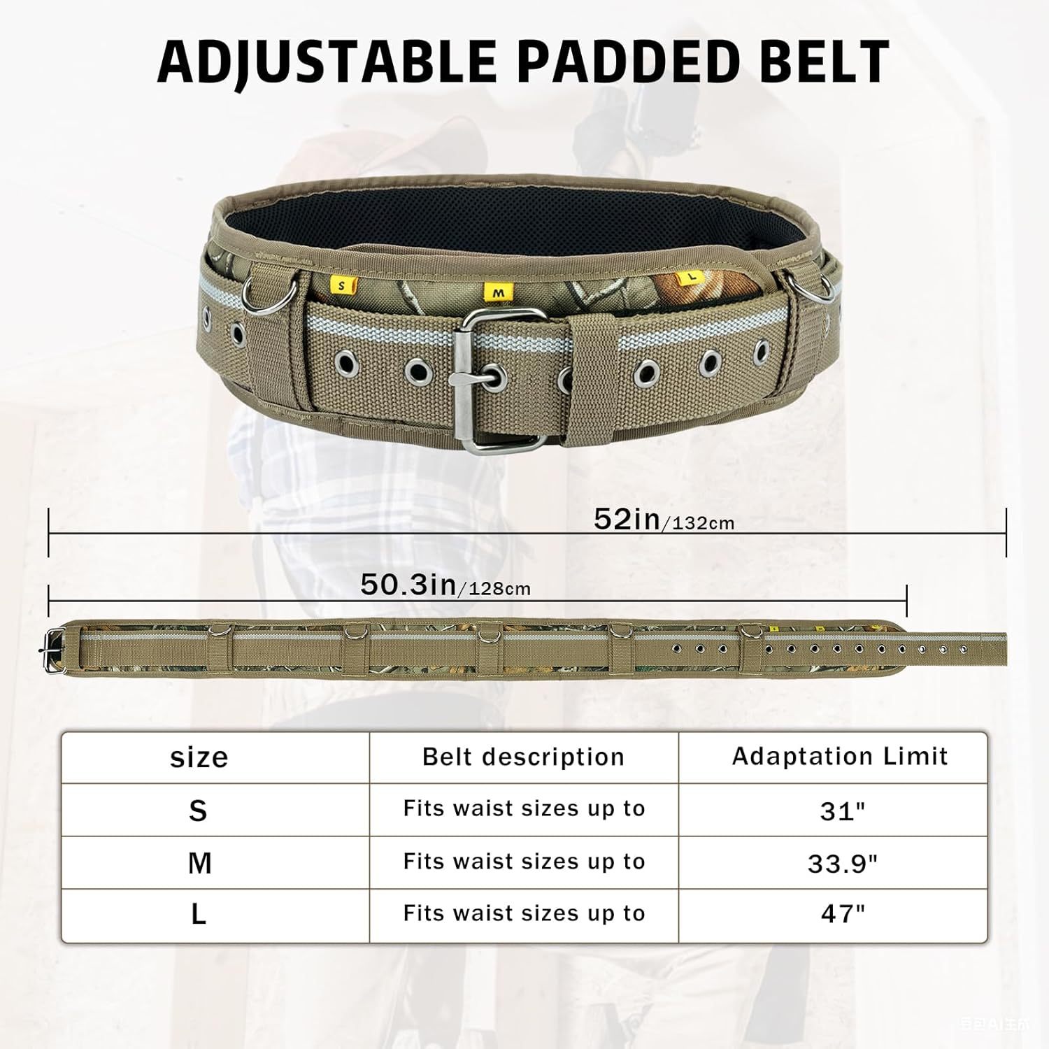 KUNN Professional Tool Belt with Suspenders for Men, Heavy Duty Framing Tool Belts with Detachable Padded Suspenders & Multi-Pocket Pouch for Carpenters, Construction, Electricians, Roofing,Camo - Image 6