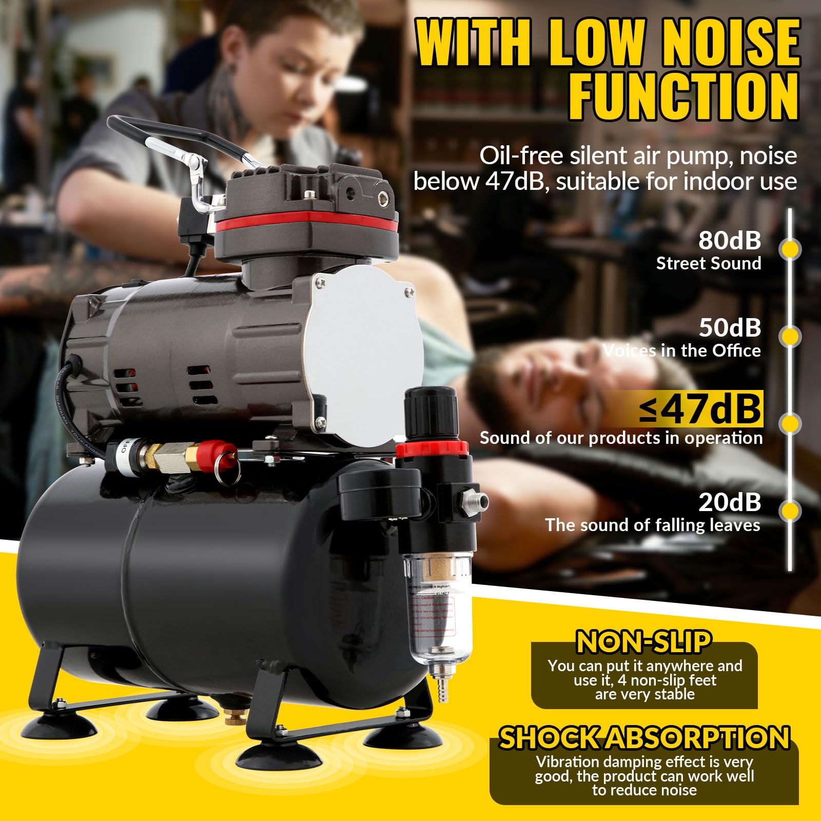 Airbrush-Kompressor mit Lufttank, professionelles Airbrush-Farb-Set mit Manometer, komplette Ausrüstung mit Auto-Stop-Funktion, ideal für Modellbemalung und Nagelkunst