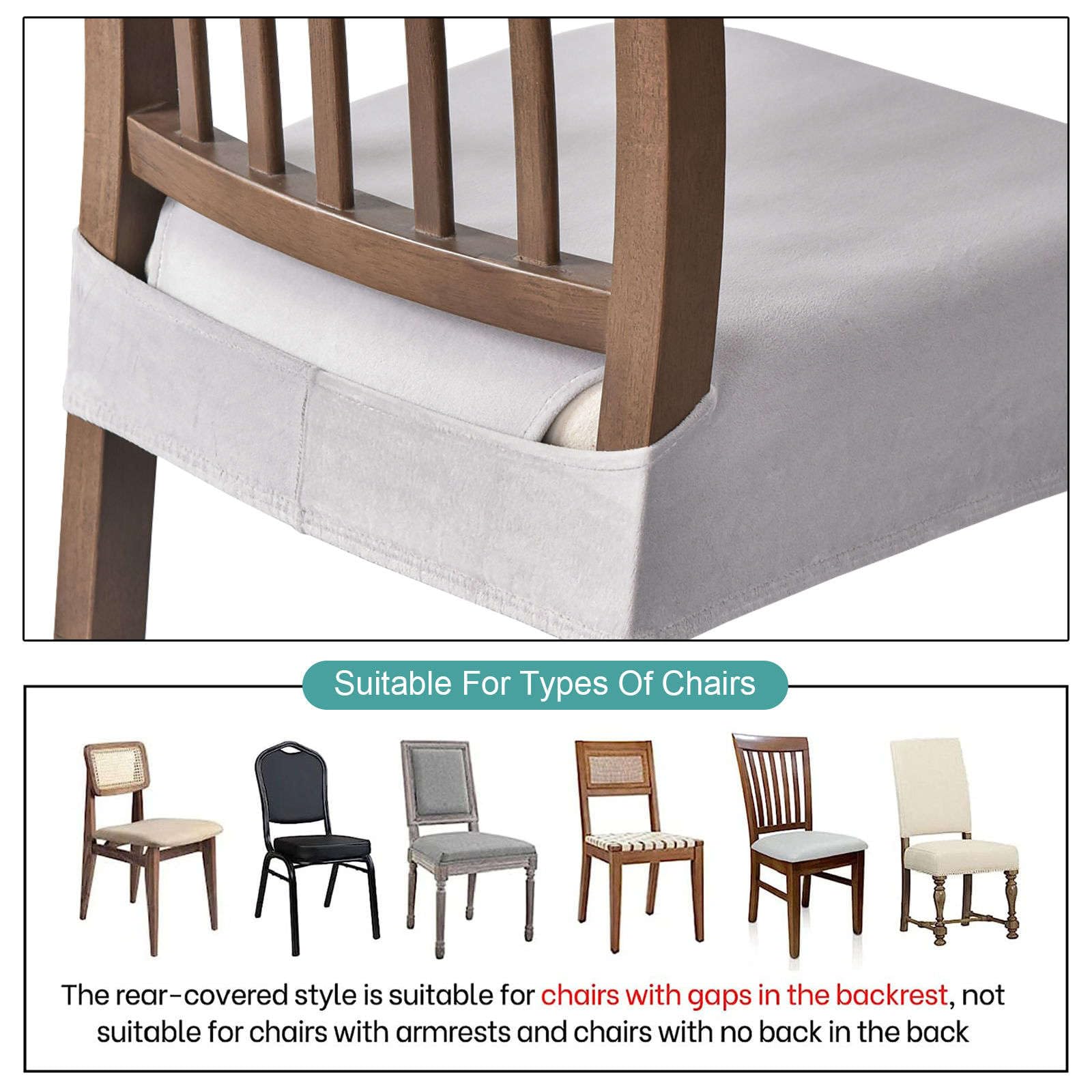 Terciopelo Fundas de Asiento para Silla Pack 4 | Funda Asiento Silla Extraíbles y Lavables Elásticas Fundas sillas Comedor Antideslizante Felpa Para Cocina banquete