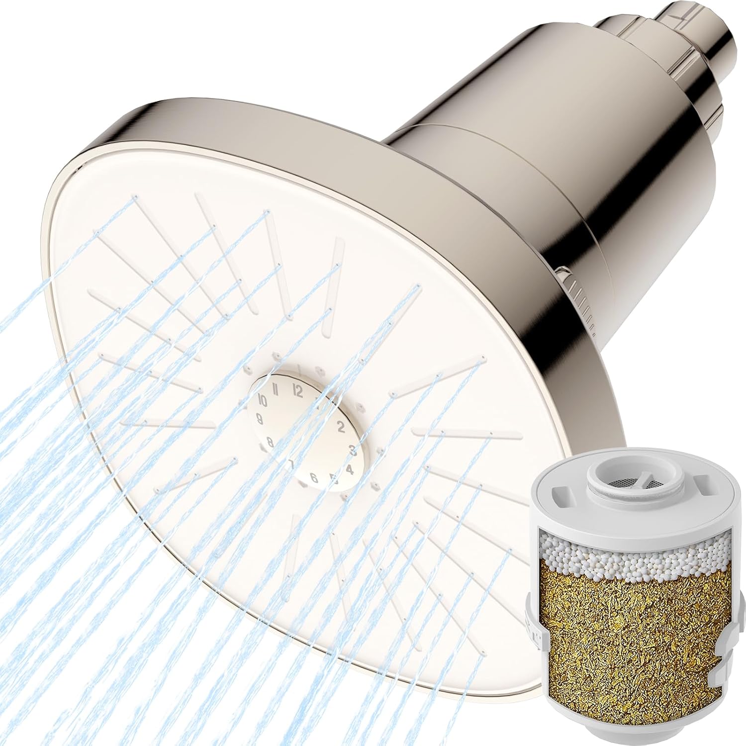 Ryamen Filtered Shower head, Rain Shower Head with Filter, High Pressure Shower Filter Head for Hard Water, 99% REMOVAL for Chlorine, Heavy Metals, Improves Skin & Hair (S6) (Brushed Nickel)