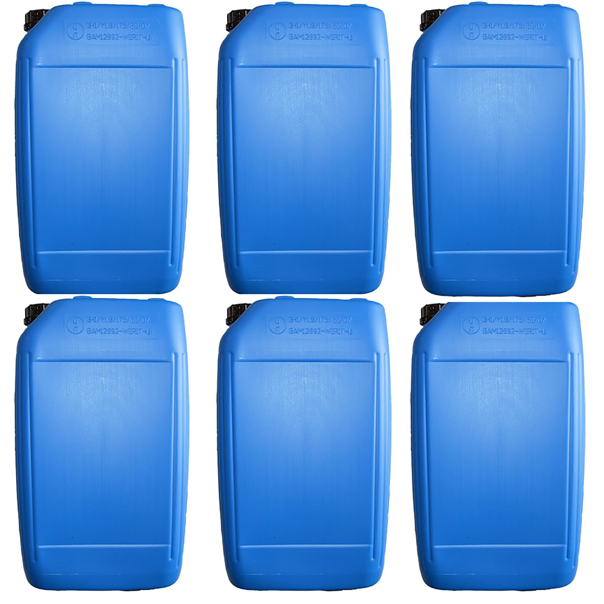 Itp Packaging Blue 6 X 25 Litre Plastic Jerry Can With Tamper Evident Cap Water Storage For Camping And Caravanning