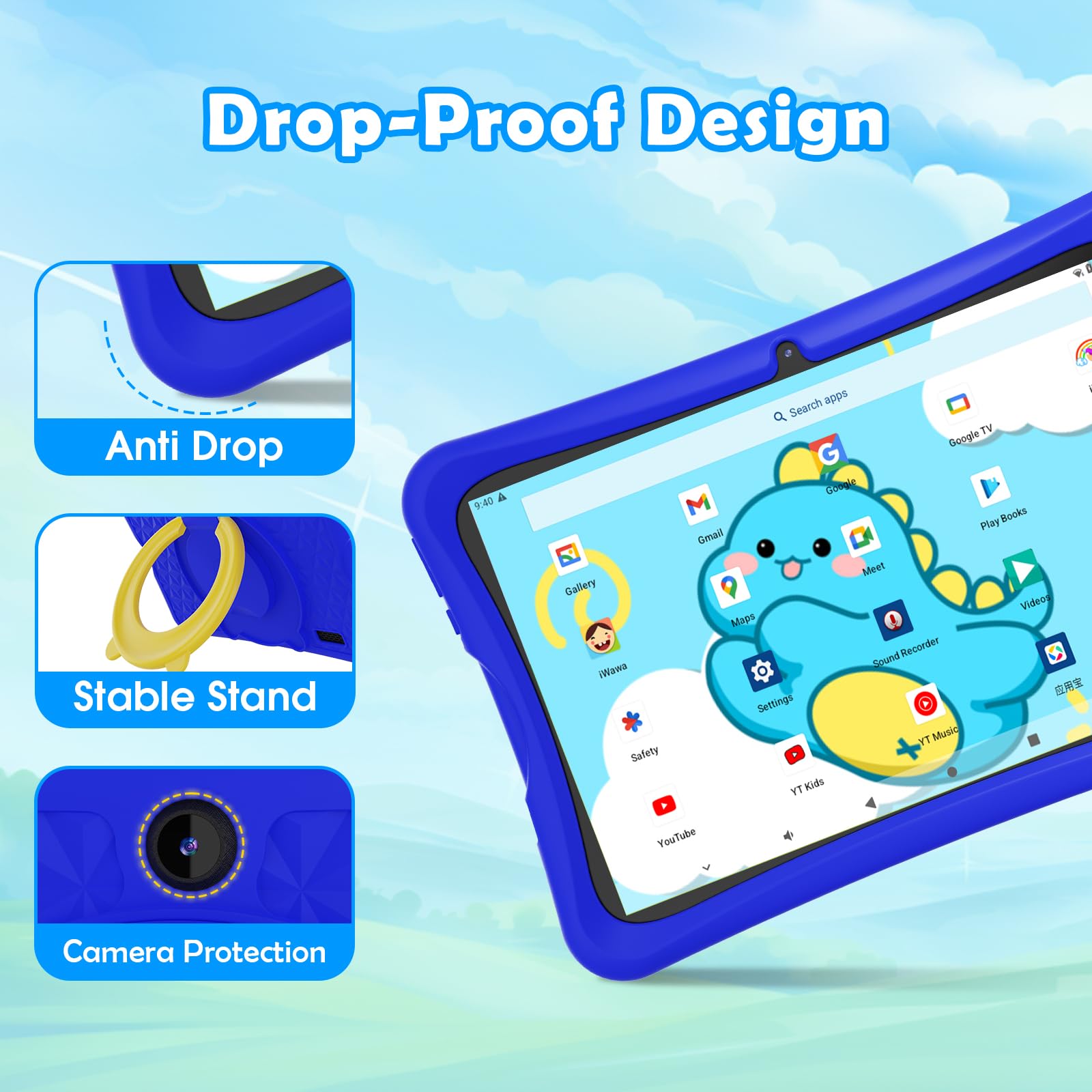 DigiLand Android 15 Niños Tablet 10 Pulgadas,6GB RAM + 32GB ROM (Ampliable), Control Parental, Apps Infantiles Preinstaladas, Cámara Dual, con Funda Protectora (Azul)