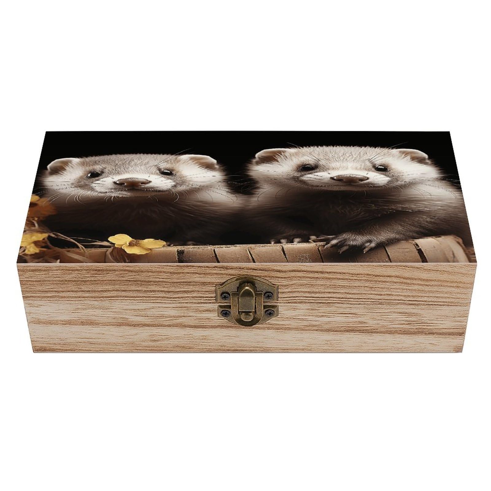VstaDank Ferrets Wooden Storage Box Wooden Keepsake Box with Hinged Lid Exquisite Solid Wood Decorative Jewelry Case Memory Box for Jewelry Photos Letters Crafts Trinkets